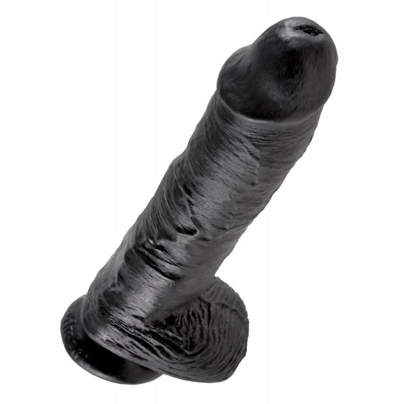 Реалистичный чёрный фаллоимитатор-гигант 10" cock with balls - 25,4 см.