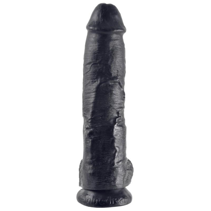 Реалистичный чёрный фаллоимитатор-гигант 10" cock with balls - 25,4 см.