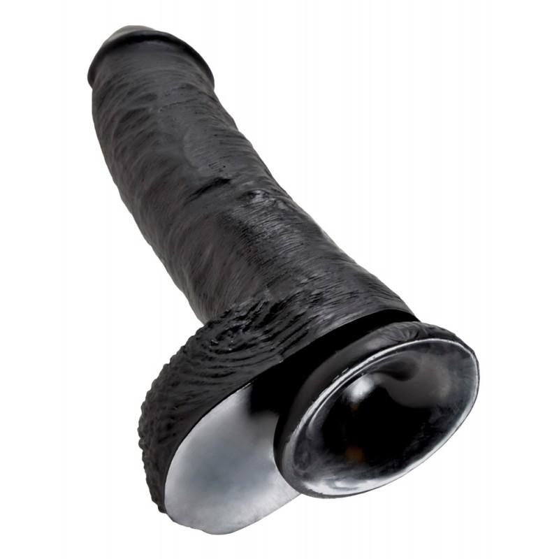 Реалистичный чёрный фаллоимитатор-гигант 10" cock with balls - 25,4 см.