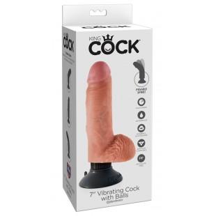 Телесный вибратор с мошонкой и съемной присоской vibrating cock with balls - 18см.