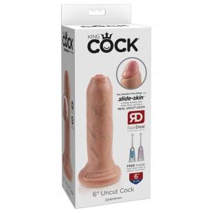 Фаллоимитатор на присоске необрезанный king cock 6 uncut cock, телесный