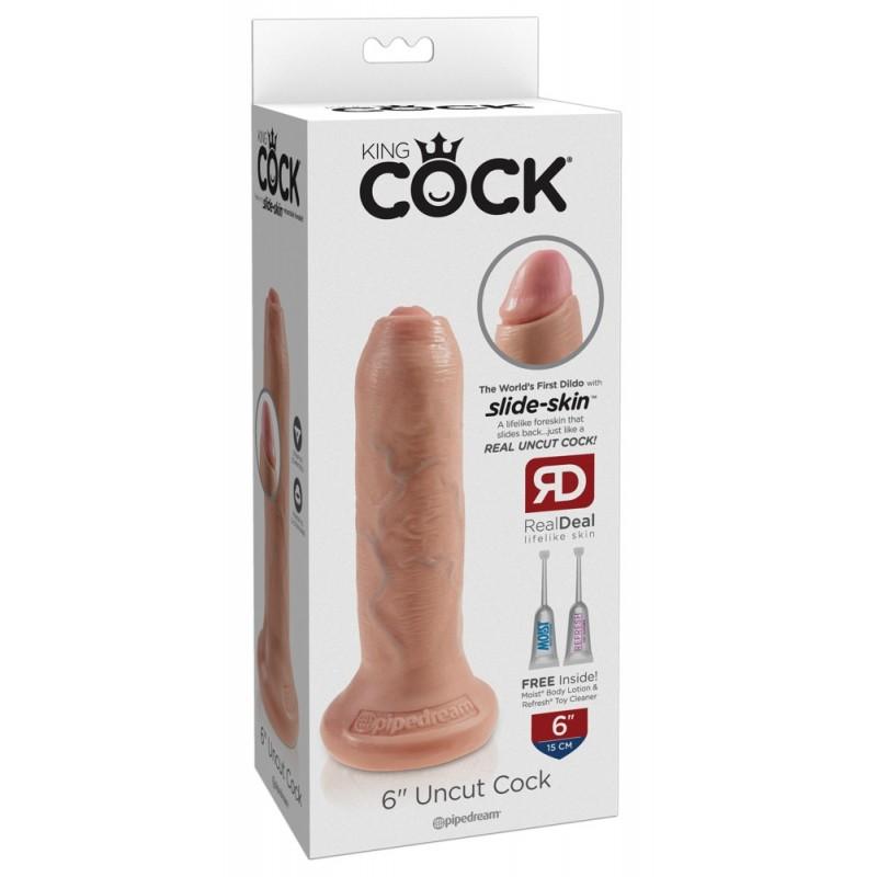 Фаллоимитатор на присоске необрезанный king cock 6 uncut cock, телесный