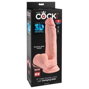 Фаллоимитатор на присоске с подвижной мошонкой King Cock Plus 9 Triple Density, телесный