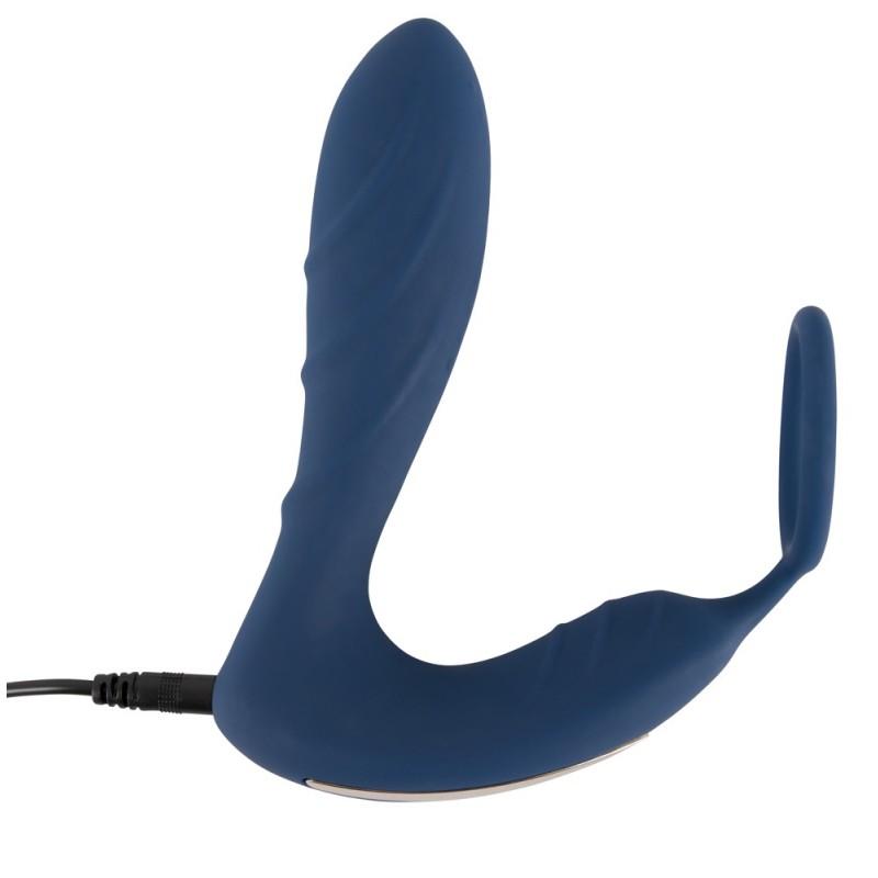 Вибростимулятор простаты с кольцом Vibrating Prostate Plug with Cock Ring, синий