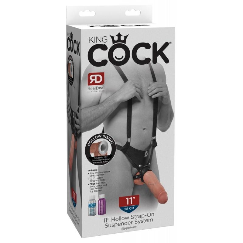 Страпон система King Cock 11" Hollow Strap-On Suspender System, телесный