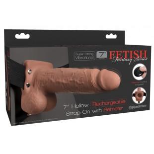 Вибрострапон полый с пультом ДУ Pipedream Fetish Fantasy 7 Strap-On Tan, телесный