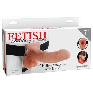 Телесный полый страпон hollow strap-on with balls - 18,9 см.