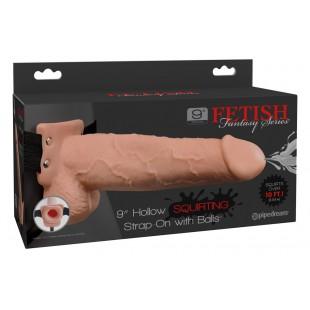 Strap-on dildo tühja keskosaga ja ejakulatsiooniga 21cm - Fetish Fantasy