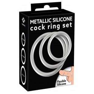 Набор эрекционных колец под металл Metallic Silicone Cock Ring Set, серебристый