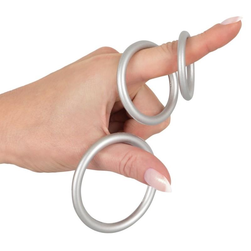 Набор эрекционных колец под металл Metallic Silicone Cock Ring Set, серебристый