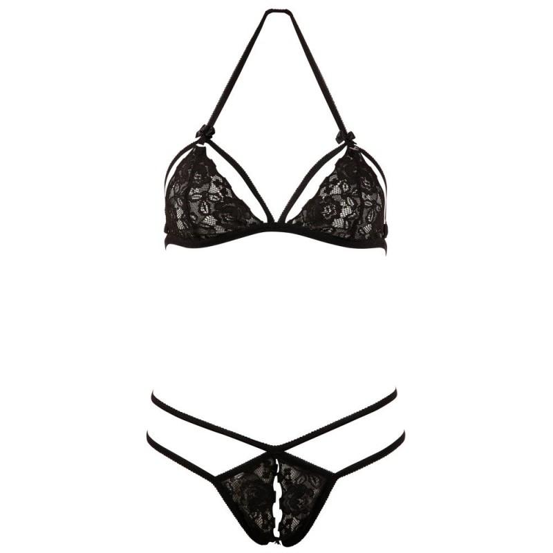 Avatud pitsiline pesukomplekt xl must - cottelli lingerie