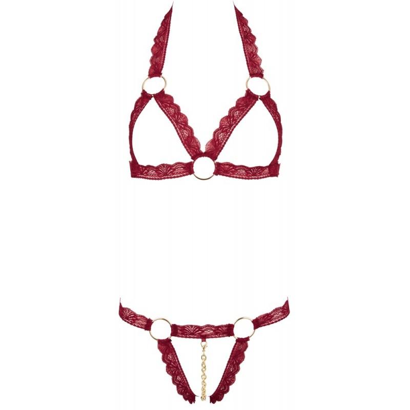 Bra set open red s/m