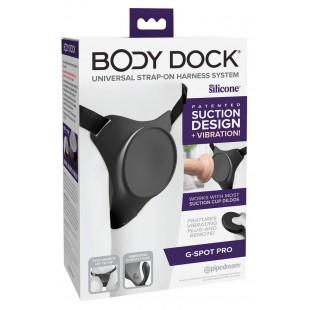 Mugav strap-on rihm sisemise dildoga ja vibratsiooniga alusega iminapale - Body Dock Elite