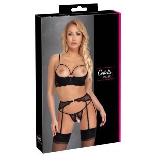 Must avatud pesukomplekt läikivate detailidega 75B/S - Cottelli LINGERIE