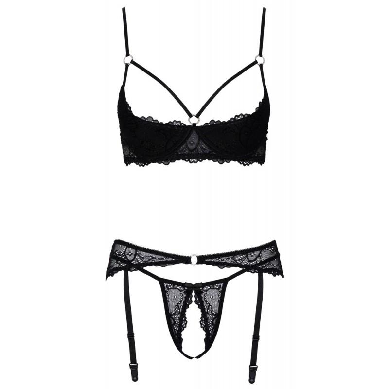 Must avatud pesukomplekt läikivate detailidega 75B/S - Cottelli LINGERIE