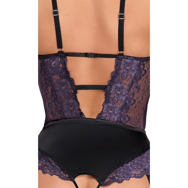 Lilla pitsiline kehasukk avatud jalgevahega ja läikivate kivikeste detailidega S - Cottelli LINGERIE