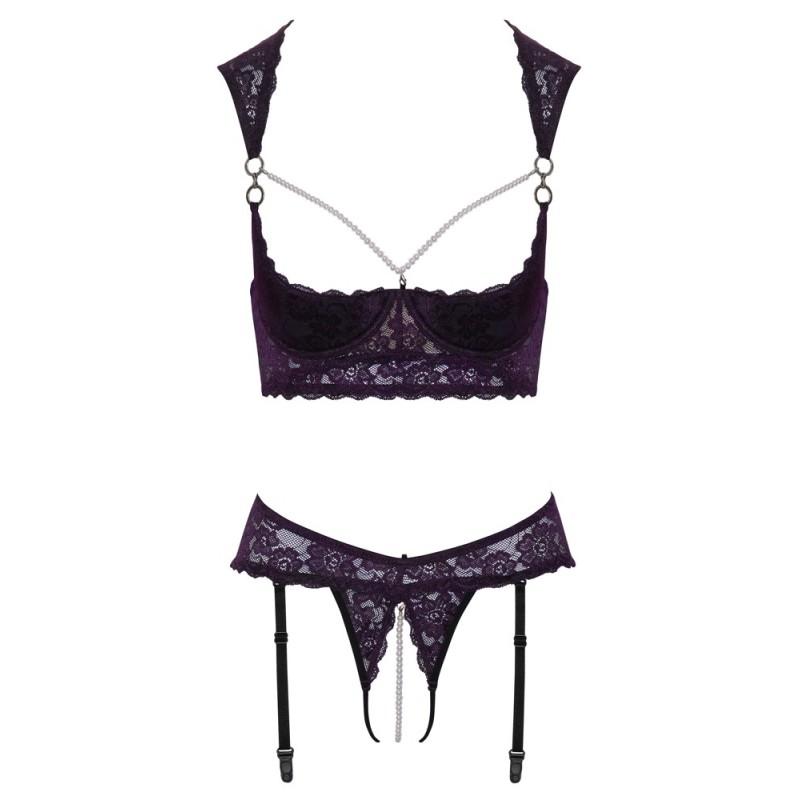 Lilladega avatud pesukomplekt pärldetailidega 85B/L - Cottelli LINGERIE