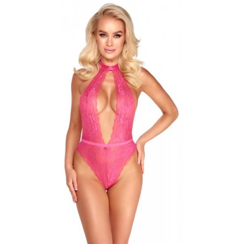 Roosa pitsiline body sügava dekolteega L/XL - Kissable