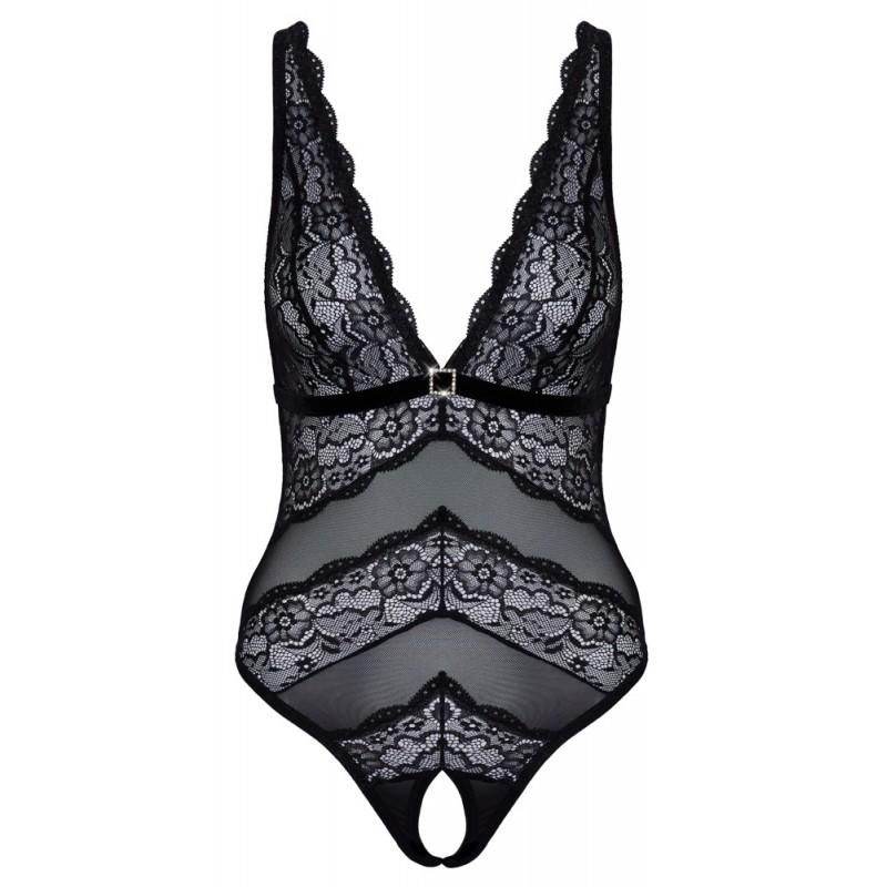 Must pitsdetailidega body ja avatud jalgevahega S - Cottelli LINGERIE