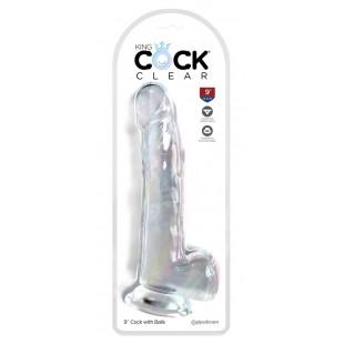 Dildo munanditega 24cm läbipaistev - KING COCK