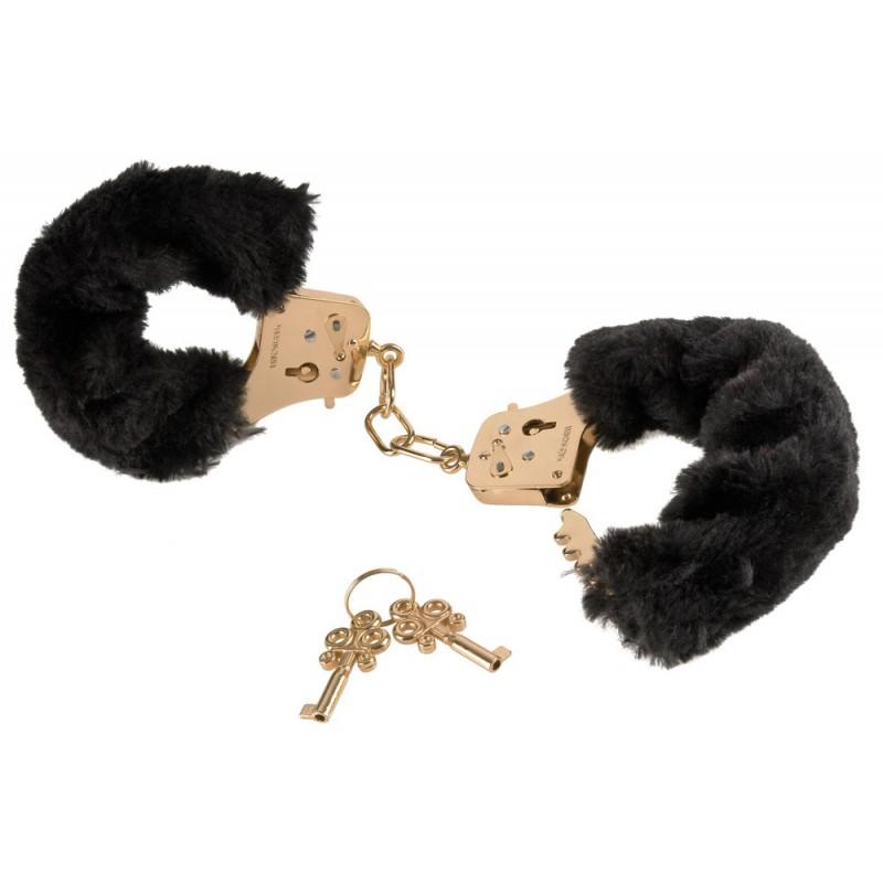 Наручники с чёрной меховой опушкой gold deluxe furry cuffs