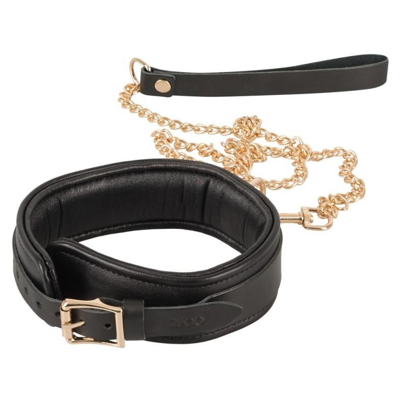 Черный кожаный ошейник leather collar and leash с поводком