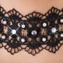 Embroidered choker+rhinestones