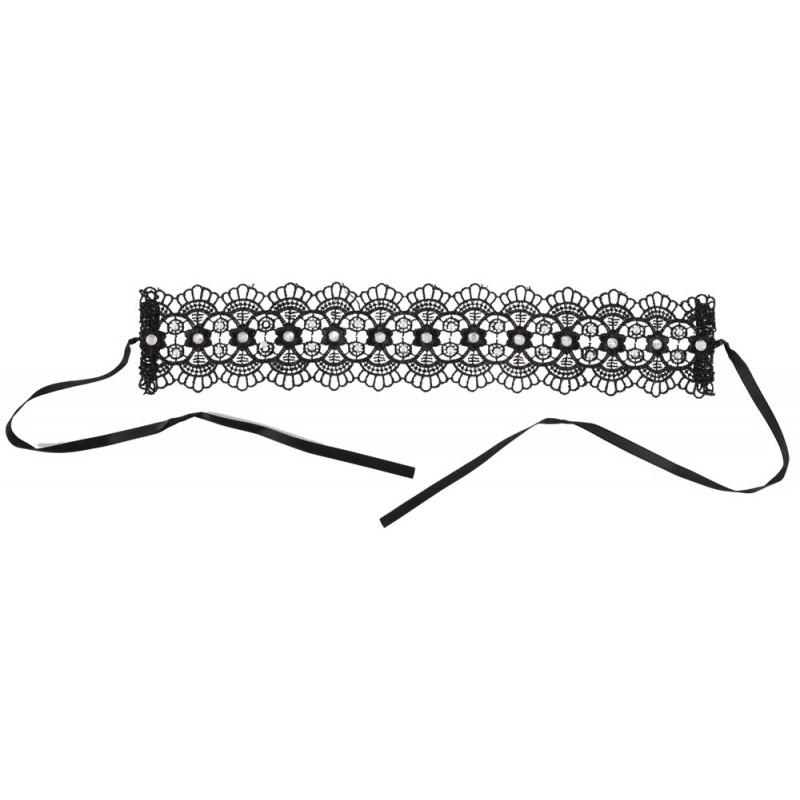 Embroidered choker+rhinestones