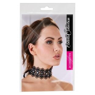 Embroidered choker+rhinestones