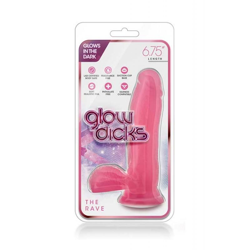 Klassikaline pimedas helendav dildo 15cm roosa - glow dicks - the rave