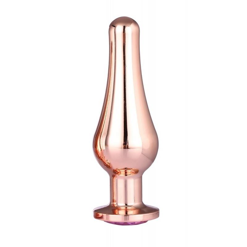 блестящая анальная пробка с камнем Gleaming love rose gold размер L 12,7 cm