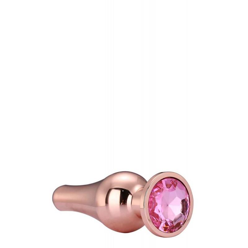 блестящая анальная пробка с камнем Gleaming love rose gold размер L 12,7 cm