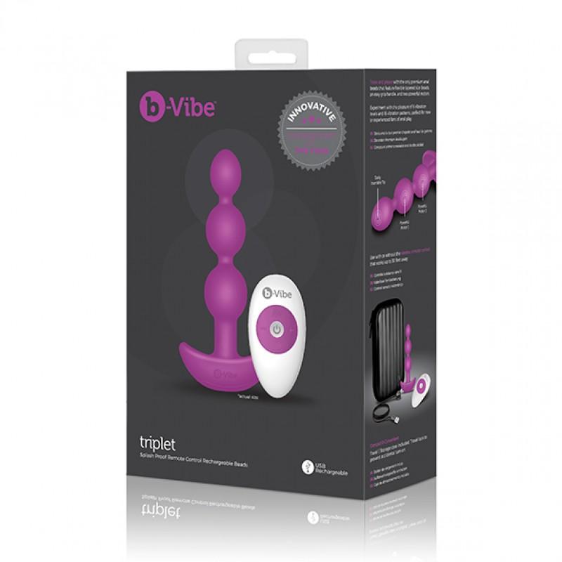 Анальная вибропробка с ДУ b-Vibe Triplet, фиолетовая