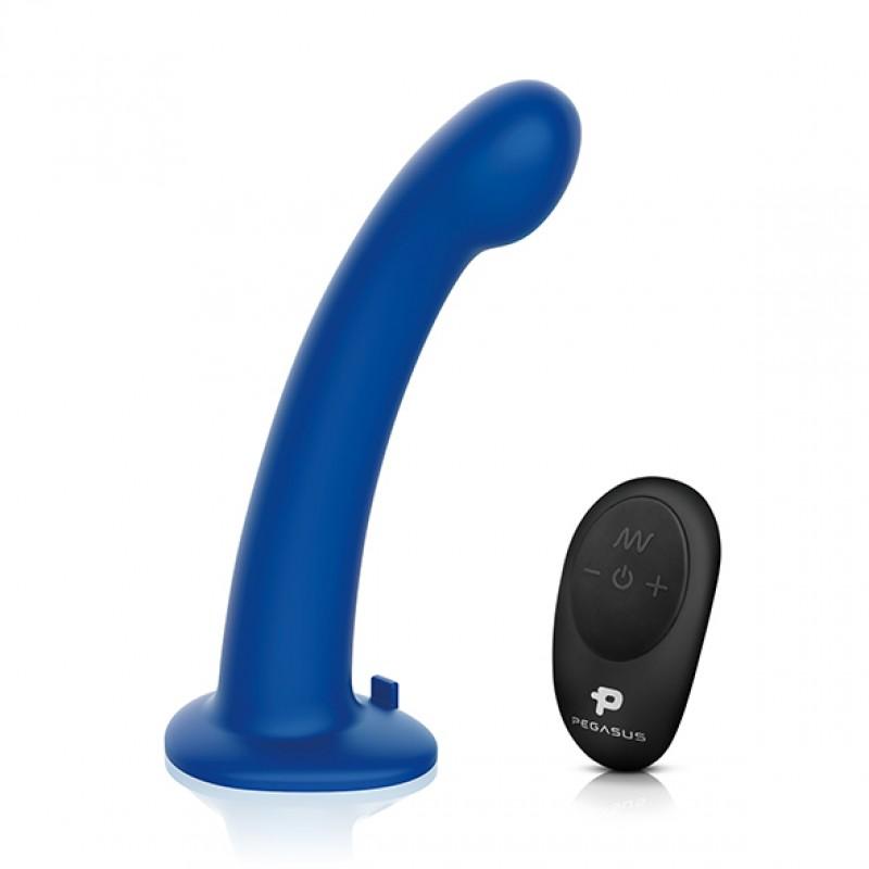 PEGASUS - 8 INCH REMOTE CONTROL P-SPOT G-SPOT SILICONE PEG WITH HARNESS BLUE