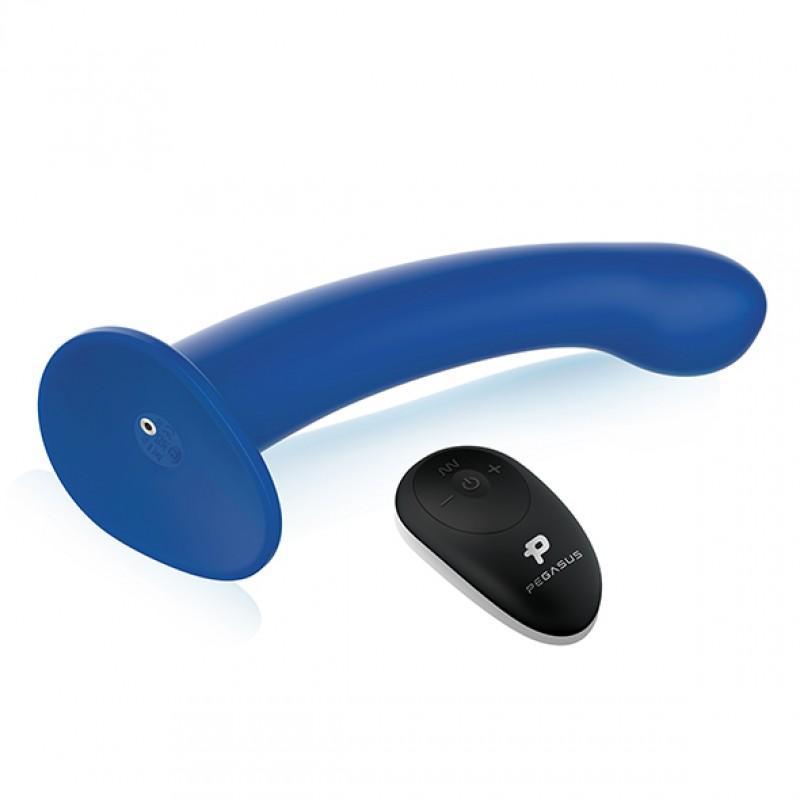 PEGASUS - 8 INCH REMOTE CONTROL P-SPOT G-SPOT SILICONE PEG WITH HARNESS BLUE