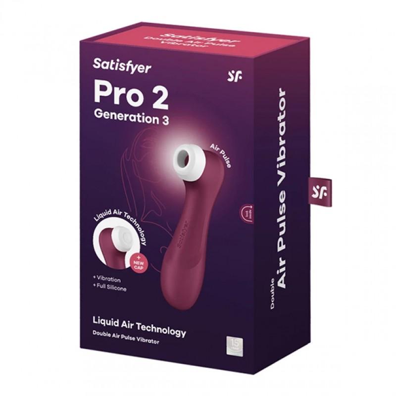 double air pulse vibrator - SATISFYER PRO 2 GENERATION 3 WITH LIQUID AIR bordo