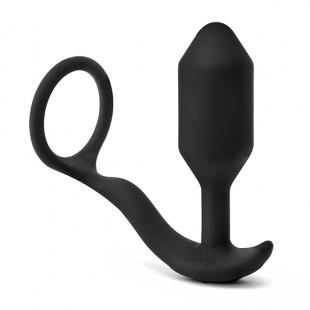 Вибропробка B-Vibe Vibrating Snug & Tug с эрекционным кольцом M, черный