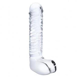 Glas - Realistic Ribbed Glass G-Spot Dildo with Balls