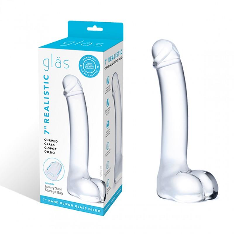 Klaasist dildo munanditega 17,8 cm - Glas