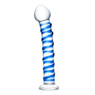 Glas - blue spiral glass dildo