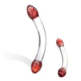 Glas - red head double glass dildo